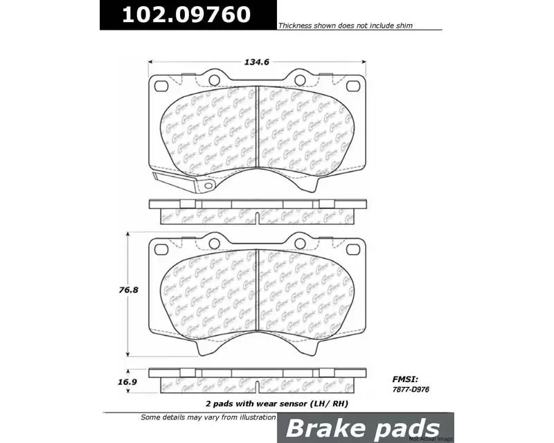 Centric C-Tek Semi-Metallic Brake Pads with Shims 102.09760 - 102.09760