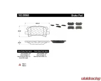 Centric C-Tek Semi-Metallic Brake Pads with Shims 102.09960 - 102.09960