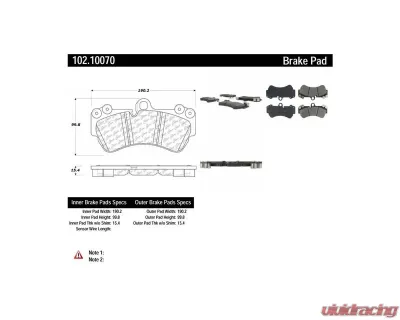 Centric C-Tek Semi-Metallic Brake Pads with Shims 102.10070 - 102.10070