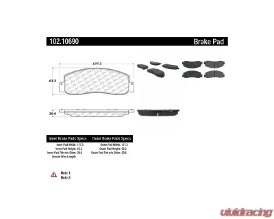 Centric C-Tek Semi-Metallic Brake Pads with Shims 102.10690 - 102.10690