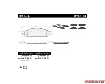 Centric C-Tek Semi-Metallic Brake Pads with Shims 102.10700 - 102.10700
