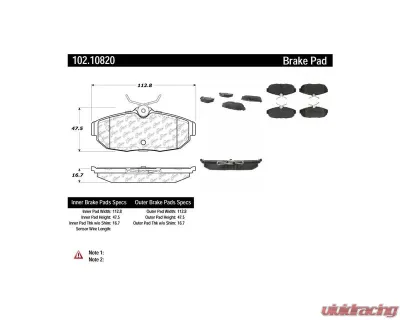 Centric C-Tek Semi-Metallic Brake Pads with Shims 102.10820 - 102.10820