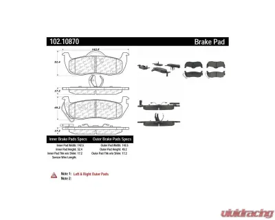 Centric C-Tek Semi-Metallic Brake Pads with Shims 102.10870 - 102.10870