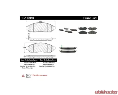 Centric C-Tek Semi-Metallic Brake Pads with Shims 102.10940 - 102.10940