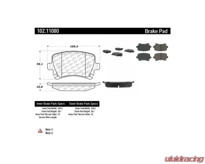 Centric C-Tek Semi-Metallic Brake Pads with Shims 102.11080 - 102.11080