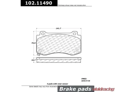 Centric C-Tek Semi-Metallic Brake Pads with Shims 102.11490 - 102.11490