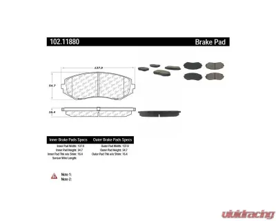 Centric C-Tek Semi-Metallic Brake Pads with Shims 102.11880 - 102.11880