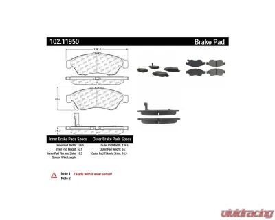 Centric C-Tek Semi-Metallic Brake Pads with Shims 102.11950 - 102.11950