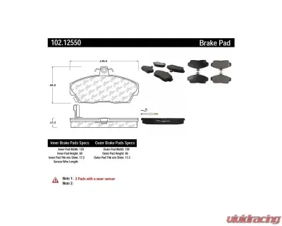 Centric C-Tek Semi-Metallic Brake Pads with Shims 102.12550 - 102.12550