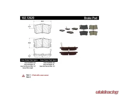 Centric C-Tek Semi-Metallic Brake Pads with Shims 102.12620 - 102.12620