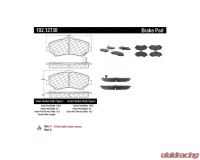 Centric C-Tek Semi-Metallic Brake Pads with Shims 102.12730 - 102.12730