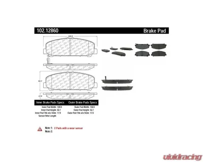 Centric C-Tek Semi-Metallic Brake Pads with Shims 102.12860 - 102.12860