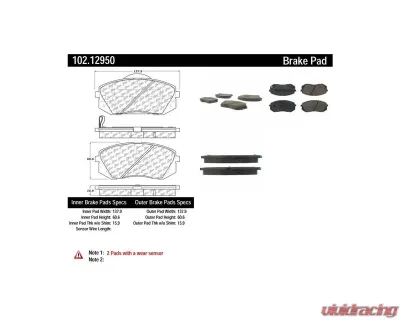 Centric C-Tek Semi-Metallic Brake Pads with Shims 102.12950 - 102.12950