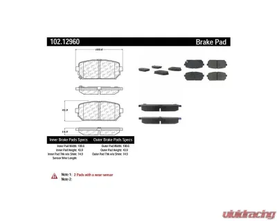 Centric C-Tek Semi-Metallic Brake Pads with Shims 102.12960 - 102.12960
