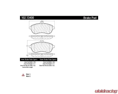 Centric C-Tek Semi-Metallic Brake Pads with Shims 102.13400 - 102.13400