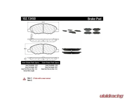 Centric C-Tek Semi-Metallic Brake Pads with Shims 102.13450 - 102.13450