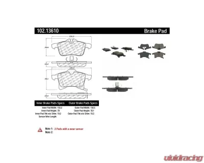 Centric C-Tek Semi-Metallic Brake Pads with Shims 102.13610 - 102.13610