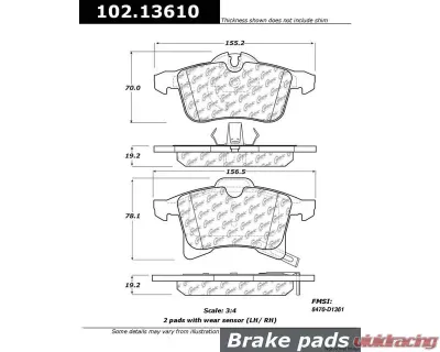 Centric C-Tek Semi-Metallic Brake Pads with Shims 102.13610 - 102.13610