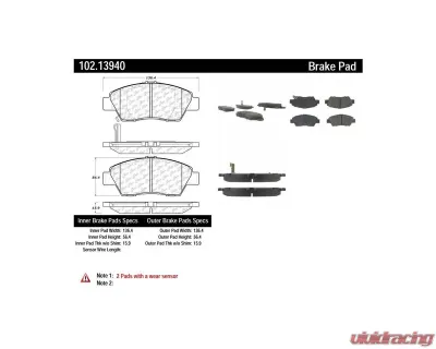 Centric C-Tek Semi-Metallic Brake Pads with Shims 102.13940 - 102.13940