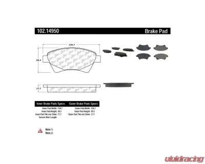 Centric C-Tek Semi-Metallic Brake Pads with Shims 102.14950 - 102.14950