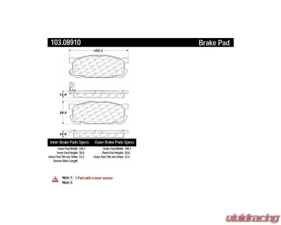 Centric C-Tek Ceramic Brake Pads with Shims 103.08910 - 103.08910