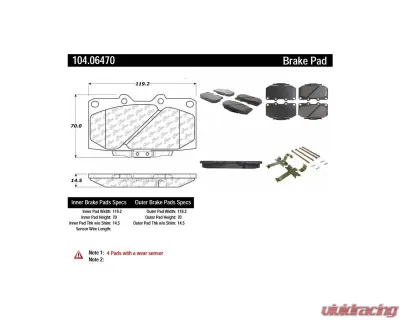 Posi-Quiet Semi-Metallic Brake Pads with Hardware 104.06470 - 104.06470