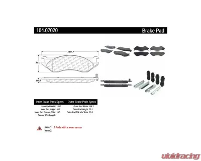 Posi-Quiet Semi-Metallic Brake Pads with Hardware 104.07020 - 104.07020