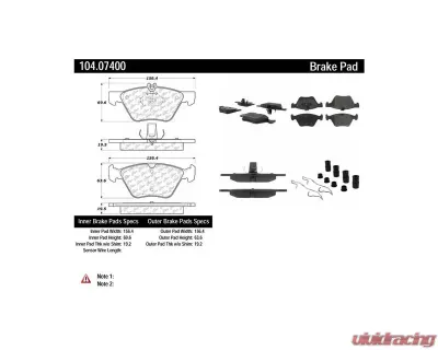 Posi-Quiet Semi-Metallic Brake Pads with Hardware 104.07400 - 104.07400