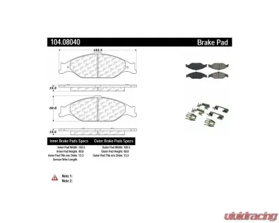 Posi-Quiet Semi-Metallic Brake Pads with Hardware 104.08040 - 104.08040