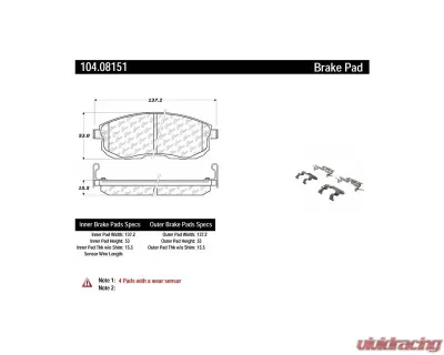 Posi-Quiet Semi-Metallic Brake Pads with Hardware 104.08151 - 104.08151