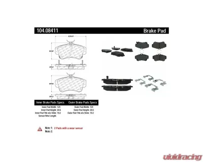 Posi-Quiet Semi-Metallic Brake Pads with Hardware 104.08411 - 104.08411