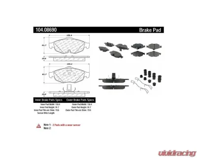 Posi-Quiet Semi-Metallic Brake Pads with Hardware 104.08690 - 104.08690