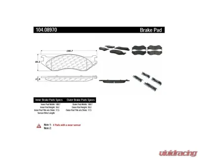 Posi-Quiet Semi-Metallic Brake Pads with Hardware 104.08970 - 104.08970