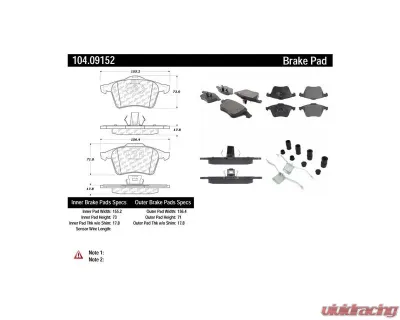 Posi-Quiet Semi-Metallic Brake Pads with Hardware 104.09152 - 104.09152