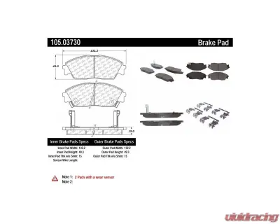 Posi-Quiet Ceramic Brake Pads with Shims and Hardware 105.03730 - 105.03730