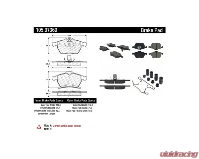 Posi-Quiet Ceramic Brake Pads with Shims and Hardware 105.07360 - 105.07360