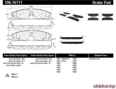 Posi-Quiet Extended Wear Brake Pads with Shims and Hardware 106.16111 - 106.16111