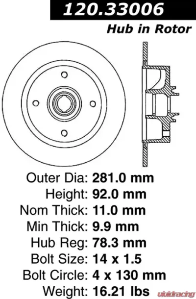 Centric Premium Brake Rotor 120.33006 - 120.33006