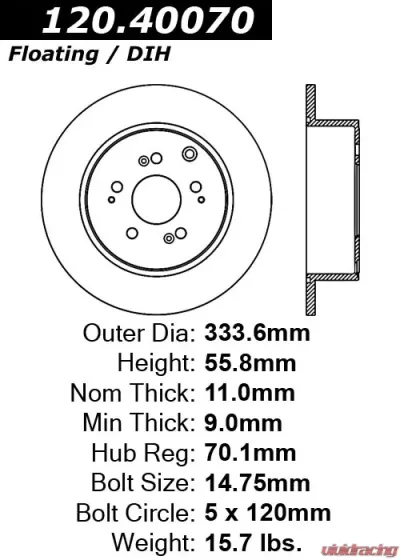 Centric Premium Brake Rotor 120.40070 - 120.40070