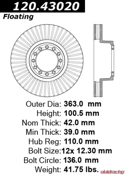 Centric Premium Brake Rotor 120.43020 - 120.43020