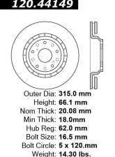 Centric Premium Brake Rotor 120.44149                                     - 120.44149 - Image 4