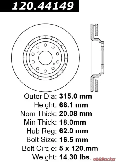 Centric Premium Brake Rotor 120.44149 - 120.44149