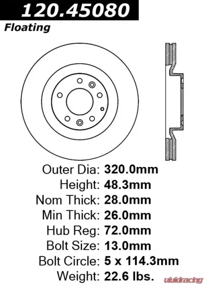Centric Premium Brake Rotor 120.45080 - 120.45080