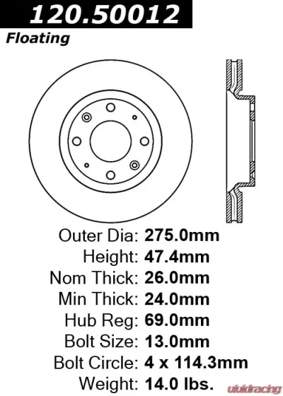 Centric Premium Brake Rotor 120.50012 - 120.50012