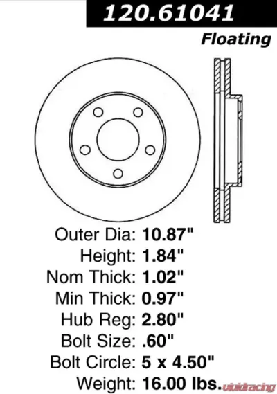 Centric Premium Brake Rotor 120.61041 - 120.61041