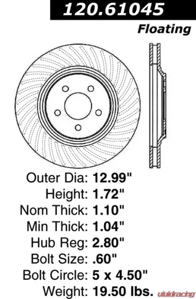 Centric Premium Brake Rotor 120.61045 - 120.61045