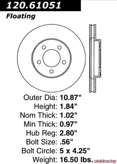 Centric Premium Brake Rotor 120.61051 - 120.61051