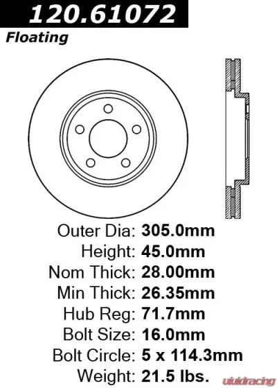 Centric Premium Brake Rotor 120.61072 - 120.61072