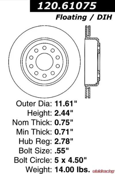Centric Premium Brake Rotor 120.61075 - 120.61075