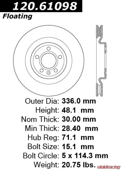 Centric Premium Brake Rotor 120.61098 - 120.61098